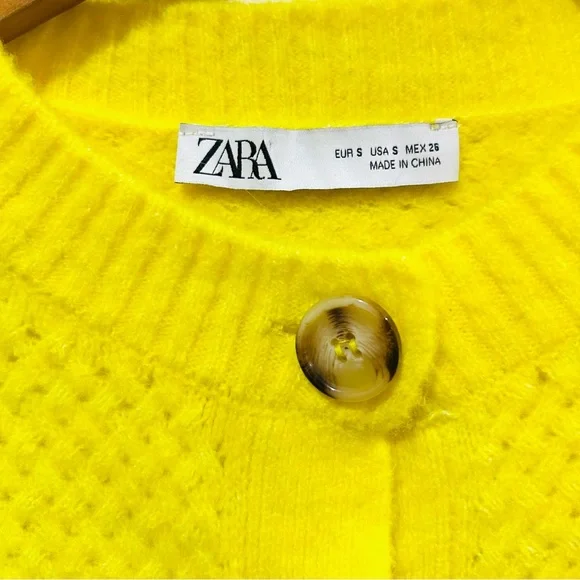 ZARA Bright Yellow Crop Cardigan Neon Retro Feminine Romantic Y2K 90s Size S - Picture 5 of 7